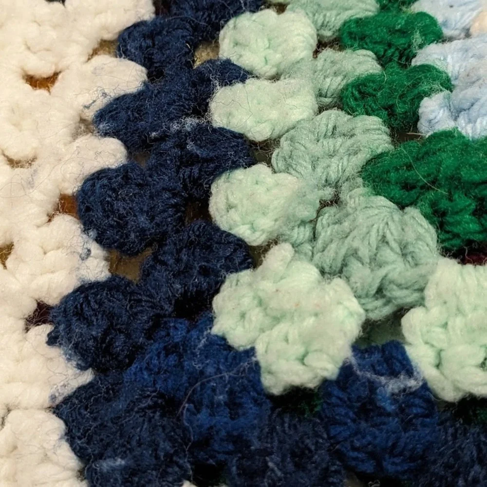 Vtg Handmade Crochet Granny Square Afghan Throw Blanket Multicolor Boho 52x84